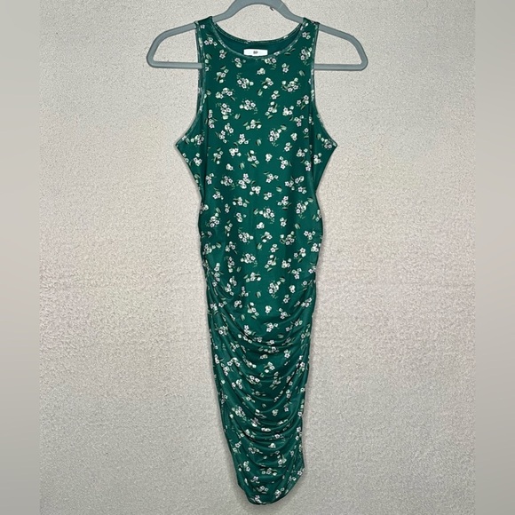 Bp. Nordstrom Ruched Mesh Body-con Mini Dress-Green Floral-Women’s S-Cottage-NEW - Picture 2 of 9